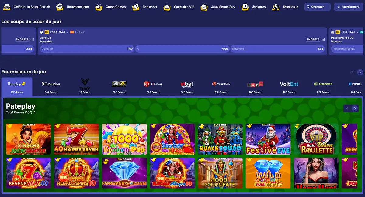 Page d'accueil de Jasmin Slots Casino