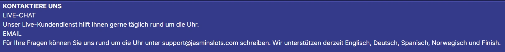 Jasmin Slots Casino Kundensupport